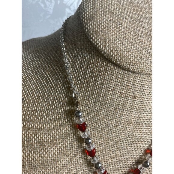 Red Heart Pendant Necklace With Silver & Red Beads Adjustable - Picture 3 of 4